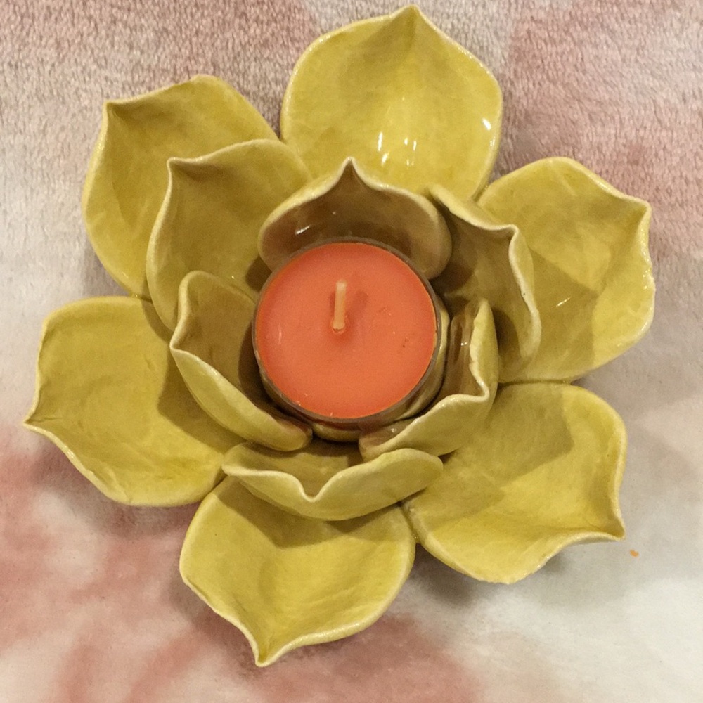 Yellow Ceramic echiveria Succulent Botanical Candle Holder NWT boxed 5.25”x2.75”